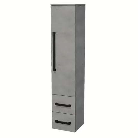 Závěsná vysoká koupelnová skříňka SAT Cube Way v imitaci betonu s černými úchytkami