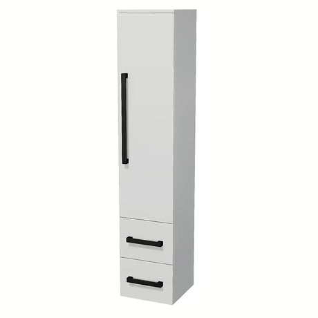 Vysoká závěsná koupelnová skříňka SAT Cube Way v bílém lesku s černými úchytkami