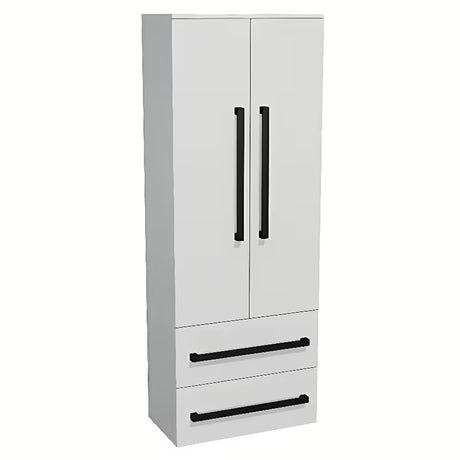 Vysoká závěsná koupelnová skříňka SAT Cube Way 60x33x163 cm v bílém lesku s černými úchytkami