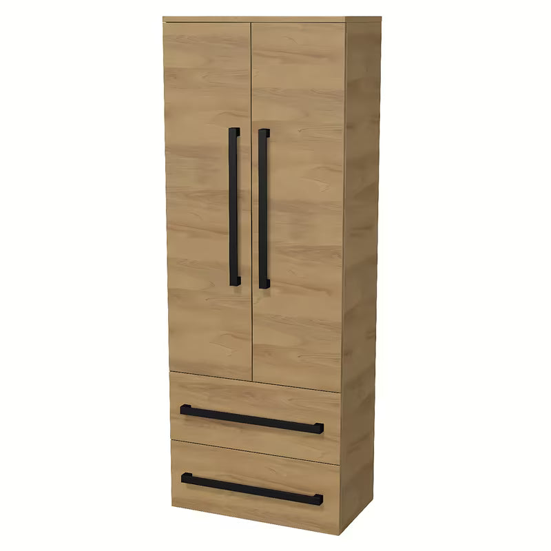 Vysoká koupelnová skříňka SAT Cube Way 60x163x33 cm v dekoru dub hickory s černými úchytkami