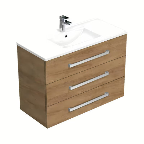 Závěsná koupelnová skříňka SAT Cube Way v dekoru dub hickory s umyvadlem