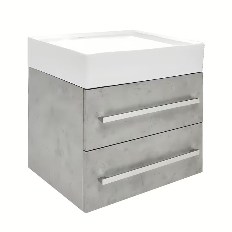 Závěsná koupelnová skříňka SAT Cube Way s keramickým umyvadlem v dekoru beton 60x46x53 cm