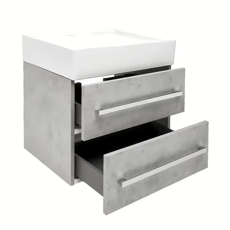 Závěsná koupelnová skříňka SAT Cube Way s keramickým umyvadlem v dekoru beton 60x46x53 cm
