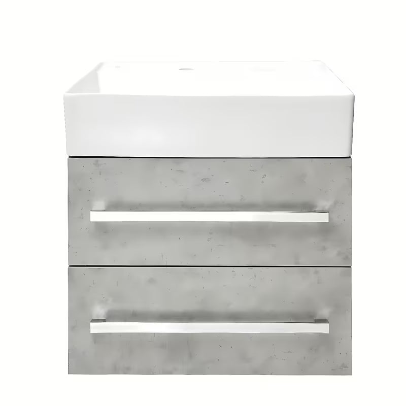 Závěsná koupelnová skříňka SAT Cube Way s keramickým umyvadlem v dekoru beton 60x46x53 cm