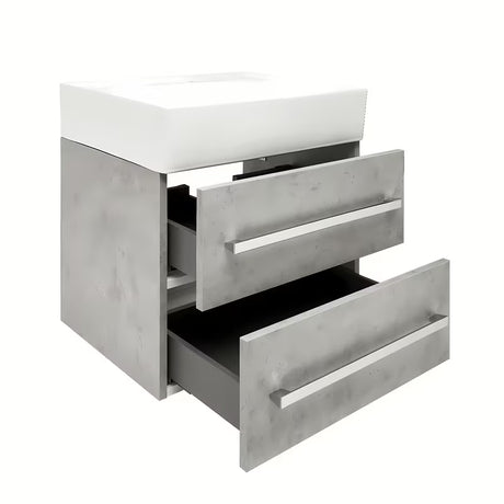 Závěsná koupelnová skříňka s keramickým umyvadlem SAT Cube Way 60x46 cm v dekoru beton