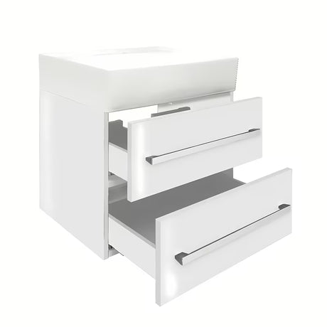 Závěsná koupelnová skříňka SAT Cube Way s keramickým umyvadlem v bílém lesku 60x46x53 cm.