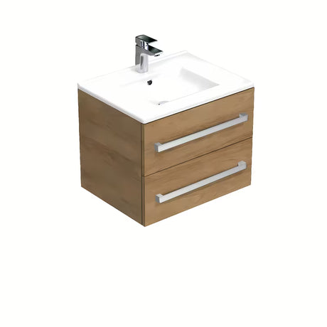 Závěsná koupelnová skříňka SAT Cube Way s keramickým umyvadlem v dekoru dub hickory