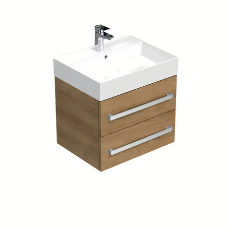 Závěsná koupelnová skříňka s keramickým umyvadlem SAT Cube Way v dekoru dub hickory
