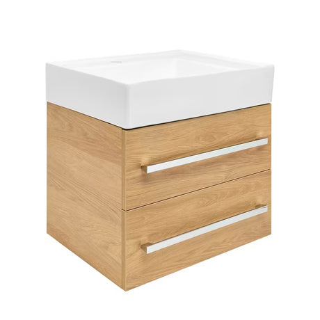 Závěsná koupelnová skříňka s keramickým umyvadlem SAT Cube Way v dekoru dub hickory