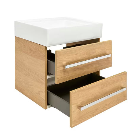 Závěsná koupelnová skříňka s keramickým umyvadlem SAT Cube Way v dekoru dub hickory
