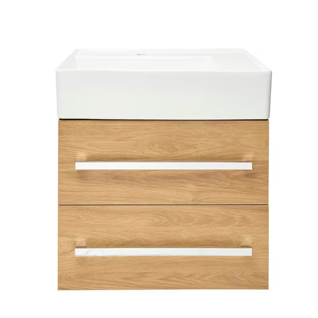 Závěsná koupelnová skříňka s keramickým umyvadlem SAT Cube Way v dekoru dub hickory