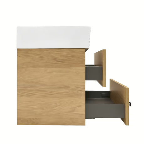 Závěsná koupelnová skříňka s keramickým umyvadlem SAT Cube Way v dekoru dub hickory