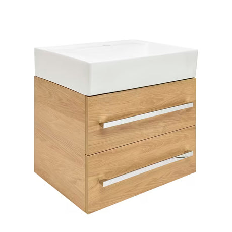 Závěsná koupelnová skříňka SAT Cube Way s keramickým umyvadlem v dekoru dub hickory 60x46x53 cm
