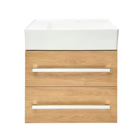 Závěsná koupelnová skříňka SAT Cube Way s keramickým umyvadlem v dekoru dub hickory 60x46x53 cm