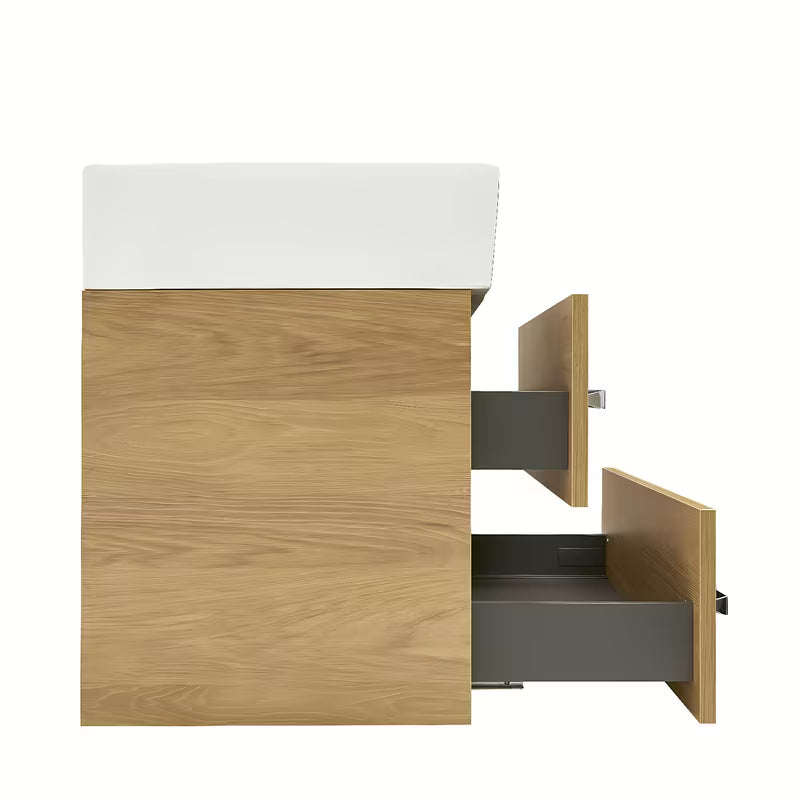 Závěsná koupelnová skříňka SAT Cube Way s keramickým umyvadlem v dekoru dub hickory 60x46x53 cm