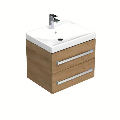 Závěsná koupelnová skříňka s keramickým umyvadlem SAT Cube Way v dekoru dub hickory