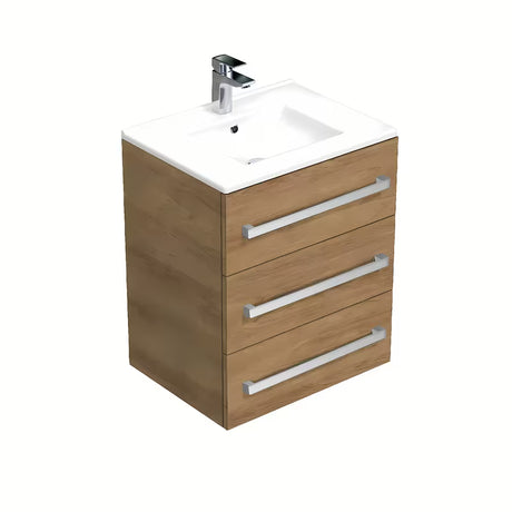 Závěsná koupelnová skříňka s keramickým umyvadlem SAT Cube Way v dekoru dub hickory