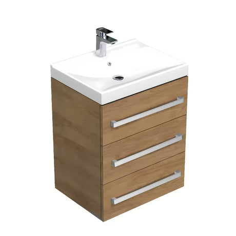 Závěsná koupelnová skříňka SAT Cube Way s keramickým umyvadlem v dekoru dub hickory