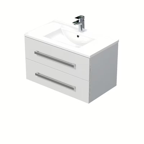 Závěsná koupelnová skříňka SAT Cube Way s keramickým umyvadlem v bílém lesku 80x46x53 cm.