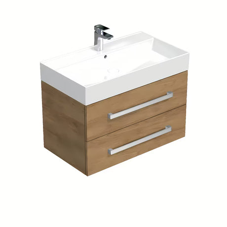 Závěsná koupelnová skříňka s keramickým umyvadlem SAT Cube Way v dekoru dub hickory
