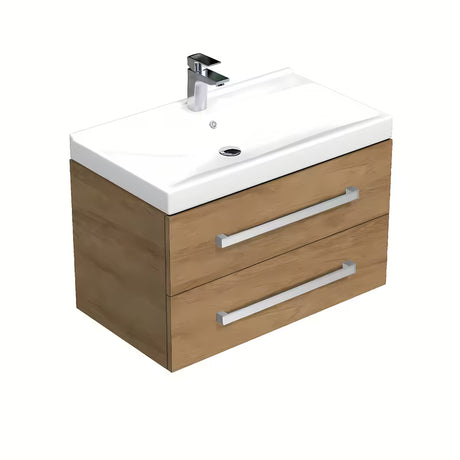 Závěsná koupelnová skříňka SAT Cube Way s keramickým umyvadlem v dekoru dub hickory