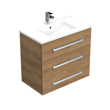 Závěsná koupelnová skříňka SAT Cube Way s keramickým umyvadlem v dekoru dub hickory