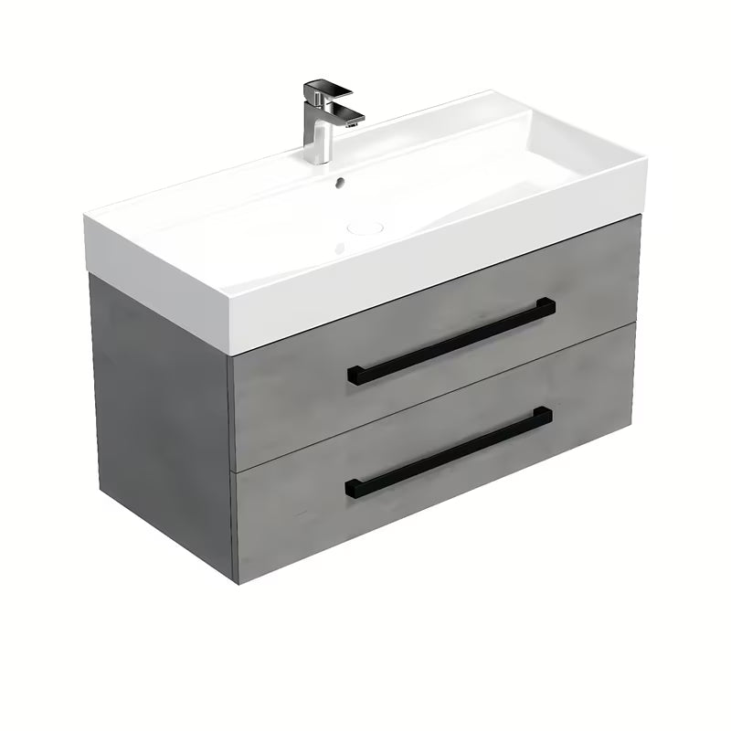 Závěsná koupelnová skříňka SAT Cube Way s keramickým umyvadlem v dekoru imitace betonu
