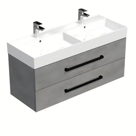 Závěsná koupelnová skříňka s keramickým umyvadlem SAT Cube Way v imitaci betonu