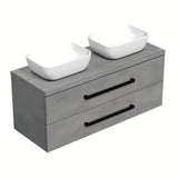 Závěsná koupelnová skříňka SAT Cube Way s krycí deskou v imitaci betonu a černými úchytkami
