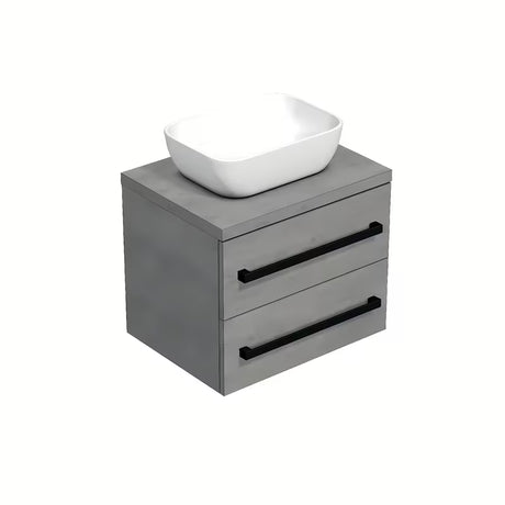 Závěsná koupelnová skříňka SAT Cube Way s krycí deskou v imitaci betonu a černými úchytkami