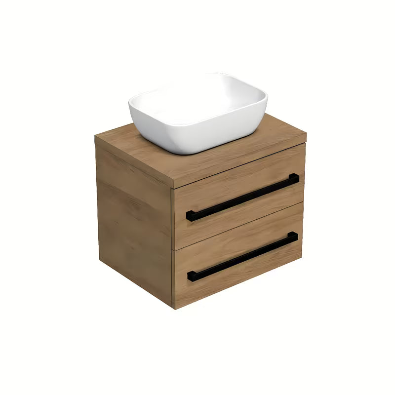 Závěsná koupelnová skříňka SAT Cube Way s deskou v dekoru dub hickory a černými matnými úchytkami