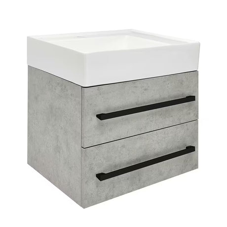 Závěsná koupelnová skříňka s keramickým umyvadlem SAT Cube Way v dekoru beton 60x46x53 cm