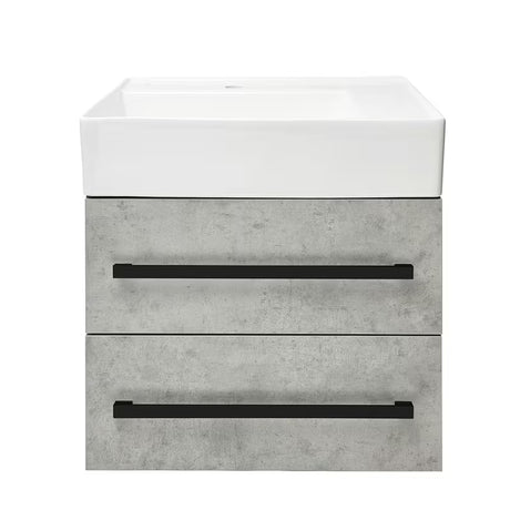 Závěsná koupelnová skříňka s keramickým umyvadlem SAT Cube Way v dekoru beton 60x46x53 cm