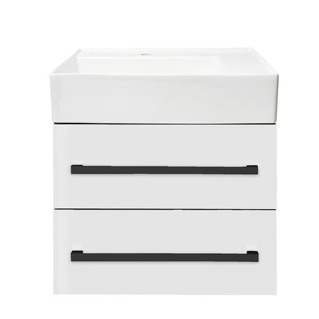 Závěsná koupelnová skříňka s keramickým umyvadlem SAT Cube Way v bílém lesku 60x53x46 cm
