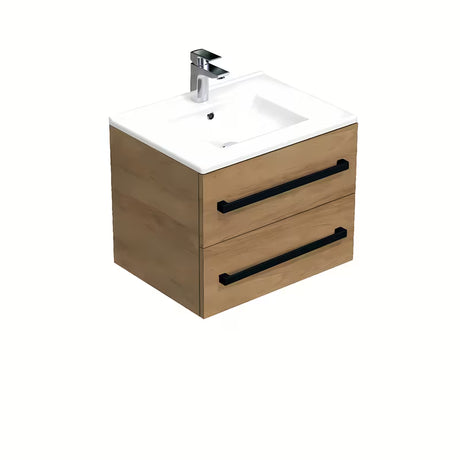 Závěsná koupelnová skříňka SAT Cube Way s keramickým umyvadlem v dekoru dub hickory
