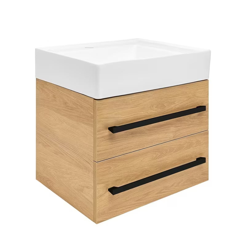Závěsná koupelnová skříňka s keramickým umyvadlem SAT Cube Way 60x53x46 cm v dekoru dub hickory