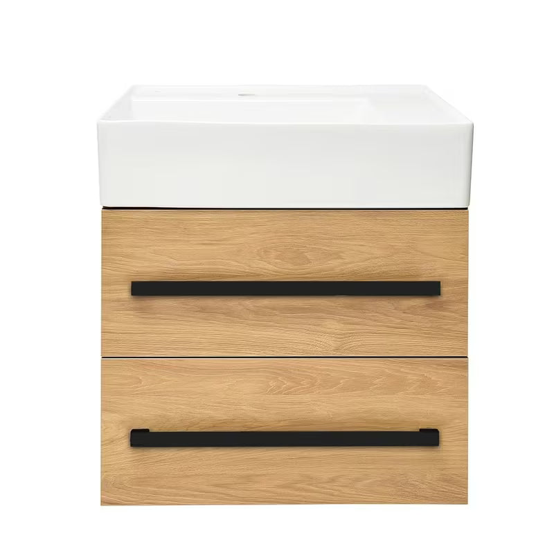 Závěsná koupelnová skříňka s keramickým umyvadlem SAT Cube Way 60x53x46 cm v dekoru dub hickory
