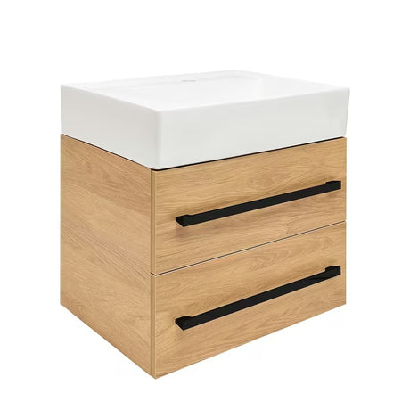 Závěsná koupelnová skříňka s keramickým umyvadlem SAT Cube Way 60x46 cm v dekoru dub hickory