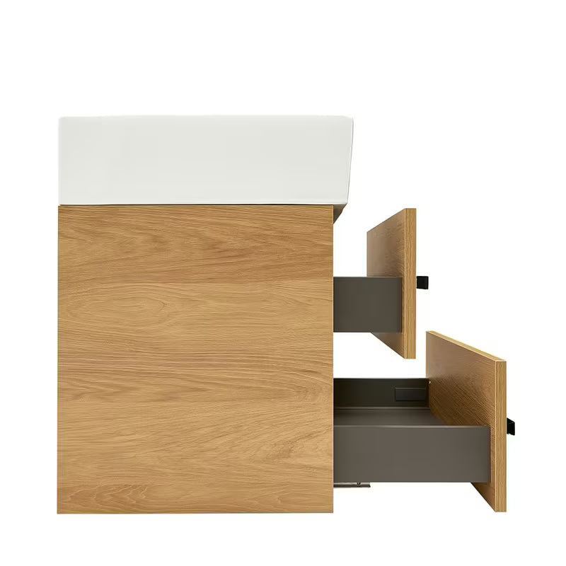 Závěsná koupelnová skříňka s keramickým umyvadlem SAT Cube Way 60x46 cm v dekoru dub hickory