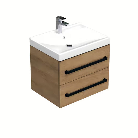 Závěsná koupelnová skříňka s keramickým umyvadlem SAT Cube Way v dekoru dub hickory