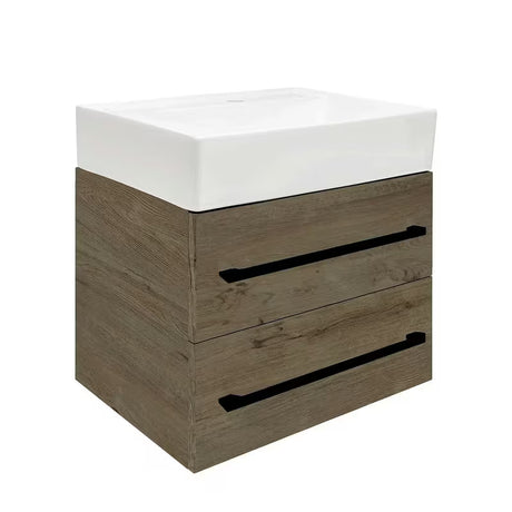 Závěsná koupelnová skříňka SAT Cube Way s keramickým umyvadlem v dekoru dub Wellington