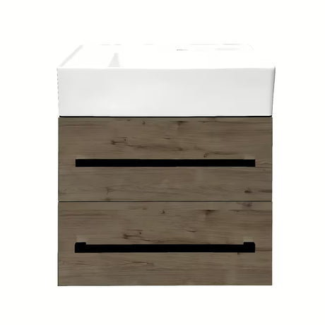 Závěsná koupelnová skříňka SAT Cube Way s keramickým umyvadlem v dekoru dub Wellington