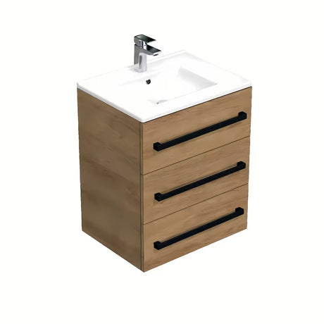 Závěsná koupelnová skříňka s keramickým umyvadlem SAT Cube Way v dekoru dub hickory