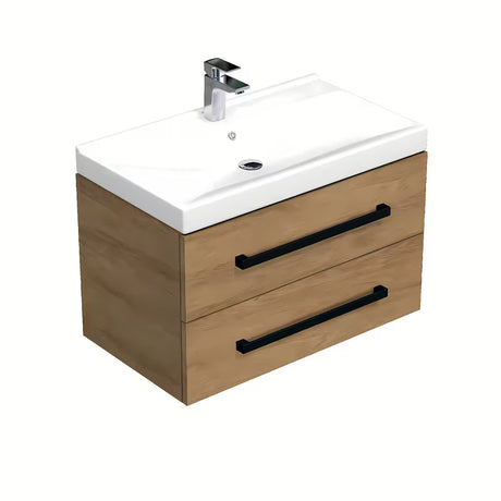 Závěsná koupelnová skříňka SAT Cube Way s keramickým umyvadlem v dekoru dub hickory