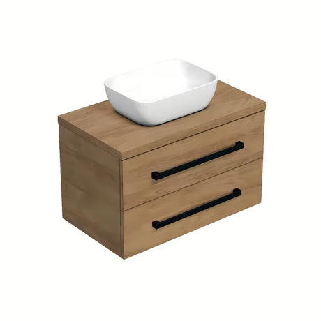 Závěsná koupelnová skříňka SAT Cube Way s krycí deskou v dekoru dub hickory, 80x46x47,5 cm.