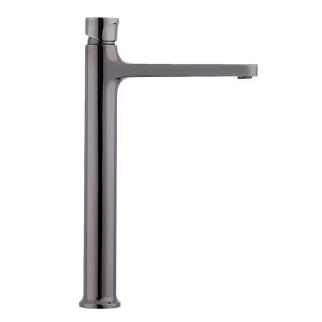 Vysoká umyvadlová baterie SAT Dark v povrchové úpravě PVD Gun Metal s pákovým ovládáním bez výpusti.