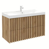 Závěsná koupelnová skříňka s keramickým umyvadlem SAT Delano v dekoru dub mat 100x46x56 cm