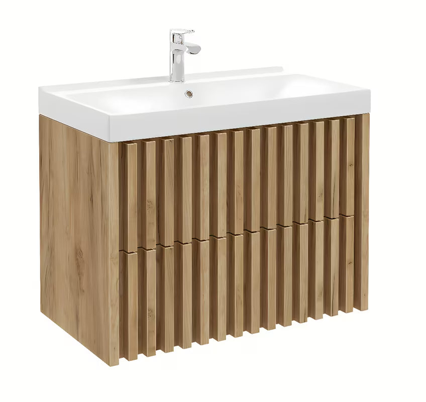 Závěsná koupelnová skříňka s keramickým umyvadlem SAT Delano v dekoru dub mat 80x46 cm