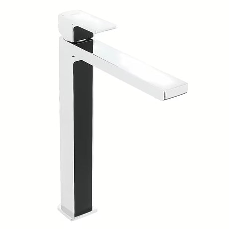 Vysoká páková umyvadlová baterie SAT Elements v černé barvě s chromovými prvky bez výpusti.