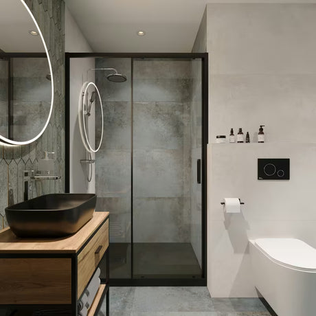 Vysoká páková umyvadlová baterie SAT Elements v černé barvě s chromovými prvky bez výpusti.